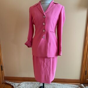 Dana Buchman Vibrant Pink/Coral Silk Blazer & Skirt  4